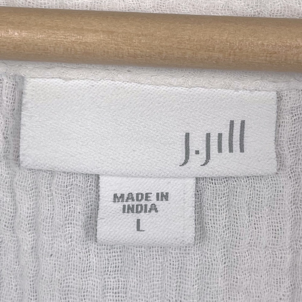 J.Jill white gauzy muslin cotton roll tab sleeve blouse top, large. - Picture 9 of 13